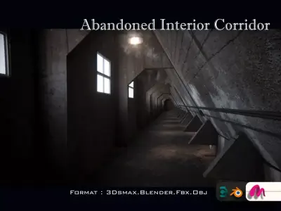  Abandoned Interior Corridor Low-poly 3D model