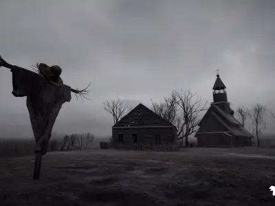 Haunted Village Environment-Horror Village Environment Low-poly 3D model