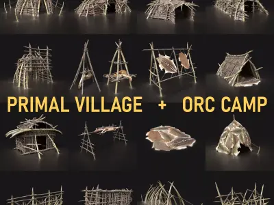 Orc Camp Primal Men Hunter Ancient Huts Builder Pack AAA NEXTGEN Low-poly 3D model