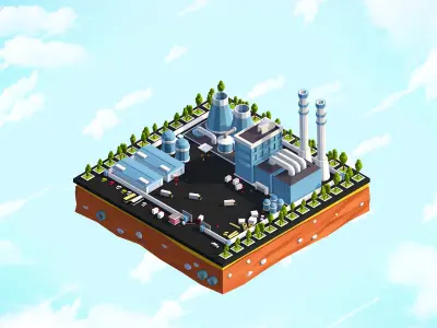 Cartoon Low Poly City Factory Low-poly 3D model