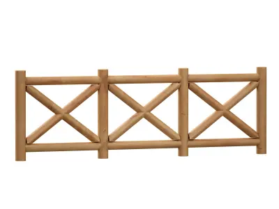 Wooden log fence fencing 3D model