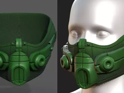 Gas mask respirator scifi futuristic  Low-poly 3D model 4
