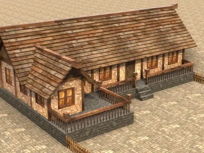 Low poly medieval home exterior Low-poly 3D model