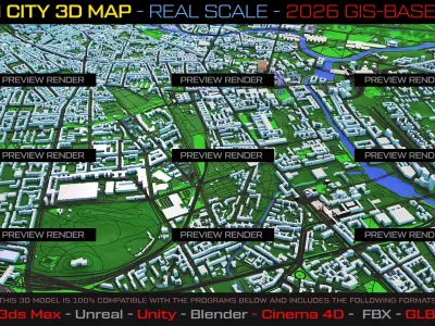 Berlin 3D Map 2026 Real Scale - Gis Based Data 3D model