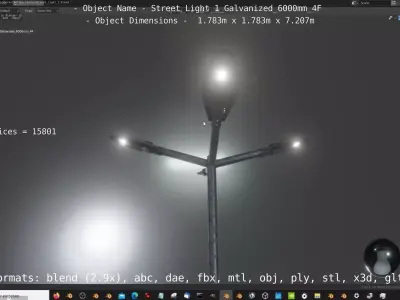 Street Light 1 Galvanized 6000mm 4F Low-poly 3D model