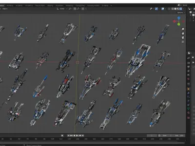 32 Lowpoly Sci-Fi Spaceship Kitbash Bundle Pack Bundle Package 2 Low-poly 3D model