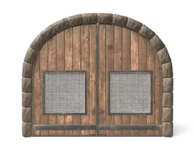 Large Medieval Wooden Door With Prison Style Windows 3D model