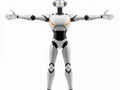 Futuristic Humanoid Robot Model Pack with Arm Extensions Low-poly 3D model