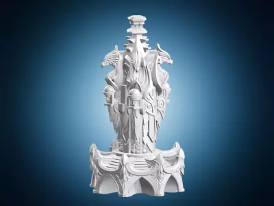 Ornate Fantasy Pillar with Griffin Statues 3D print model