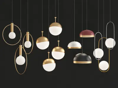 Chandelier collection 3d model two rattan pendant lights Low-poly 3D model
