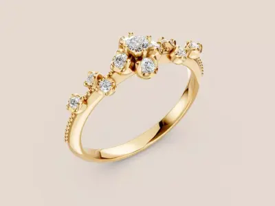 Elegant Gold Ring with Dazzling Diamonds 3D print model