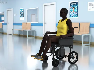  Elderly Man Sitting in the Electric Wheelchair 