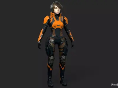 Futuristic Combat Girl Low-poly 3D model