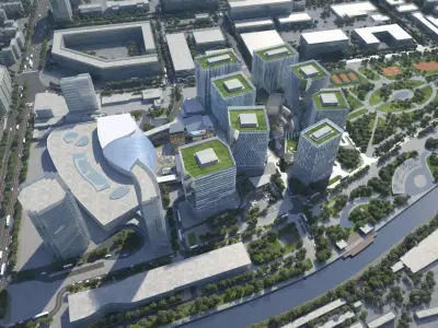 Modern Business District with Park and Cultural Center 3D model