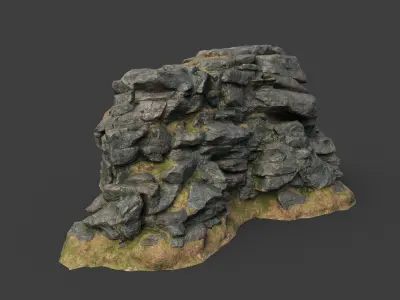 Low poly Big Mossy Rough Rock Cliff 210323 Low-poly 3D model