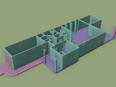 Modern House 3D Model with Openable Doors 3D model