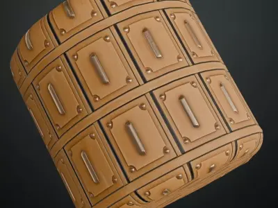 Ornate Light Wood Panels with Metal Handles PBR Seamless Texture