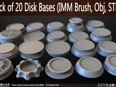 Pack of 20 Disk Bases Volume 01 Low-poly 3D model
