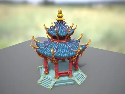 Chinese  Gazebo Octagonal Pavilion Low-poly 3D model