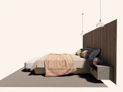 Double Bed Set - Scandinavian Minimalist Bedroom Layout 3D model
