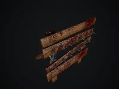 RoadBlock pbr wooden board with blood Low-poly 3D model