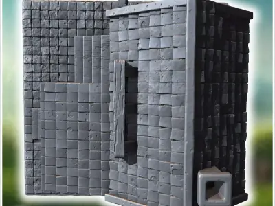 Wooden bar with a wide porch stone steps and a sign above the ro 3D print model
