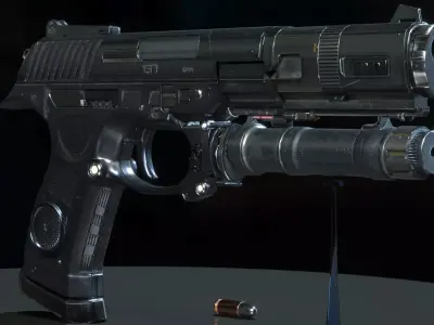 Concept Sci-fi pistol Low-poly 3D model Low-poly 3D model