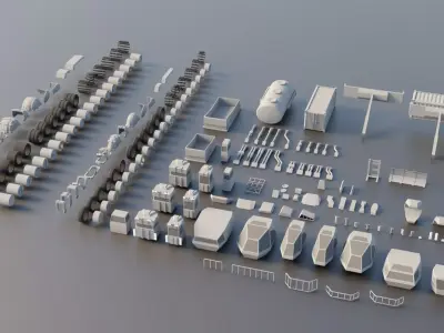 Lowpoly Scifi Vehicle Truck KitBash Low-poly 3D model