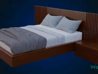 Bed Frame and Headboard Low-poly 3D model