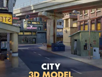 city with rail flyover Low-poly 3D model