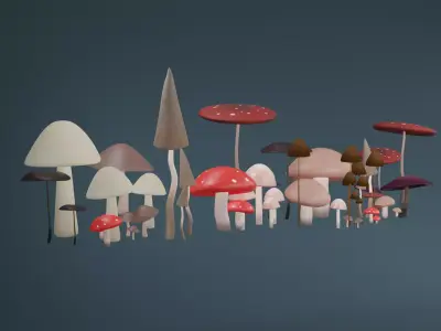 Simple mushrooms models Low-poly 3D model