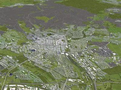 Wiesbaden Germany 50x50km 3D City Map 3D model