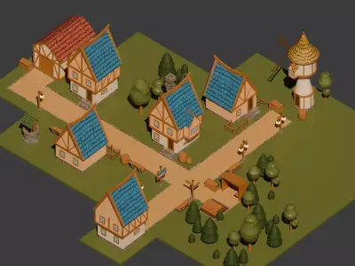 Building and Decor Set Medieval German Town Low-poly 3D model