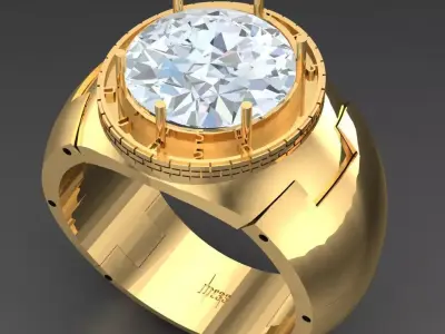 Light Gold Diamond Men Ring 2MR057 3D model