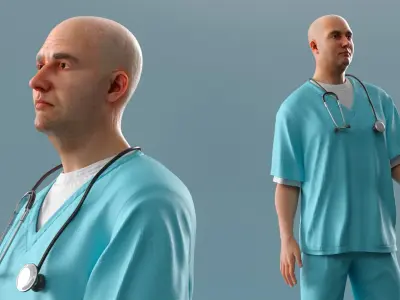  Medical Professional with Scrubs Rigged 