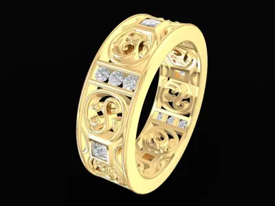 Elegant Filigree Band Ring with Square Stone Accents  2169 3D print model