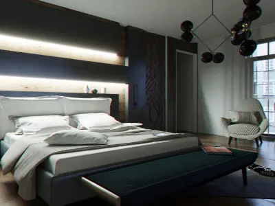 Bedroom modern with walls and wooden floors 3D model order