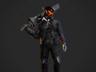 Cyberpunk Borz Robot Low-poly 3D model