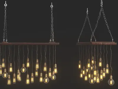 Edison Bulb Lamp Loft Chandelier set 01  3D model
