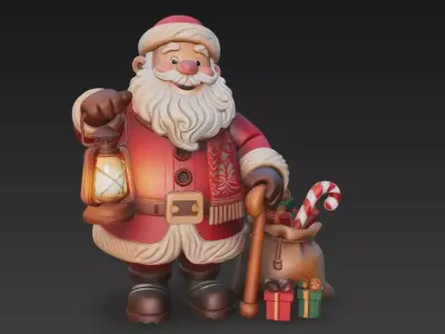 Cozy Lantern Santa -Z Warm Christmas Sculpture 3D Model 3D print model