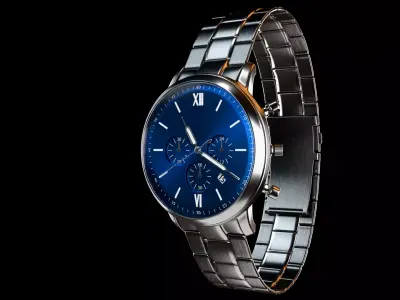 Executive Chronograph Watch - Stainless Steel Blue - PBR 4K 3D model