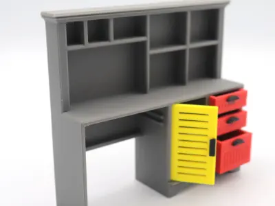 Classic Big desk with drawers door and shelves  3D print model