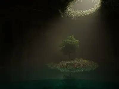 Dark cave with tree 3D model