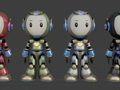 Cute Cartoon Robot 3D Character Animation Low-poly 3D model