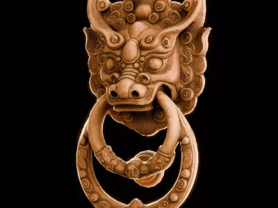 Ancient Wooden Door Handle Weathered Nepal  Artifact HANDLE01 Low-poly 3D model