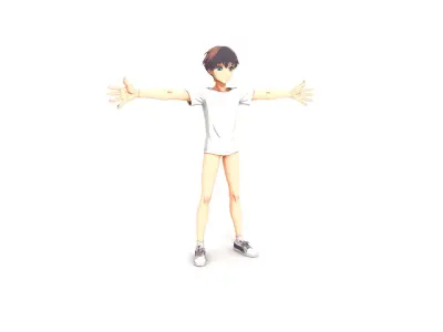 Anime Character in Cozy Street Scene Low-poly 3D model