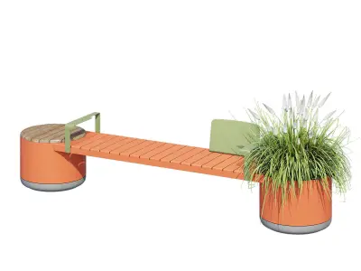 Xylem orange bench with plant 3D model