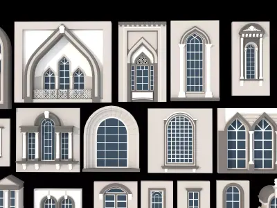 Modular European style window set Low-poly 3D model