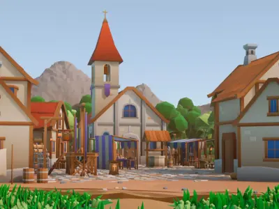 Low Poly Medieval Village Environment Low-poly 3D model