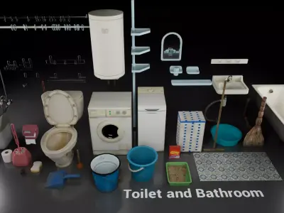 Post Soviet Toilet and Bathroom UE4 Low-poly 3D model